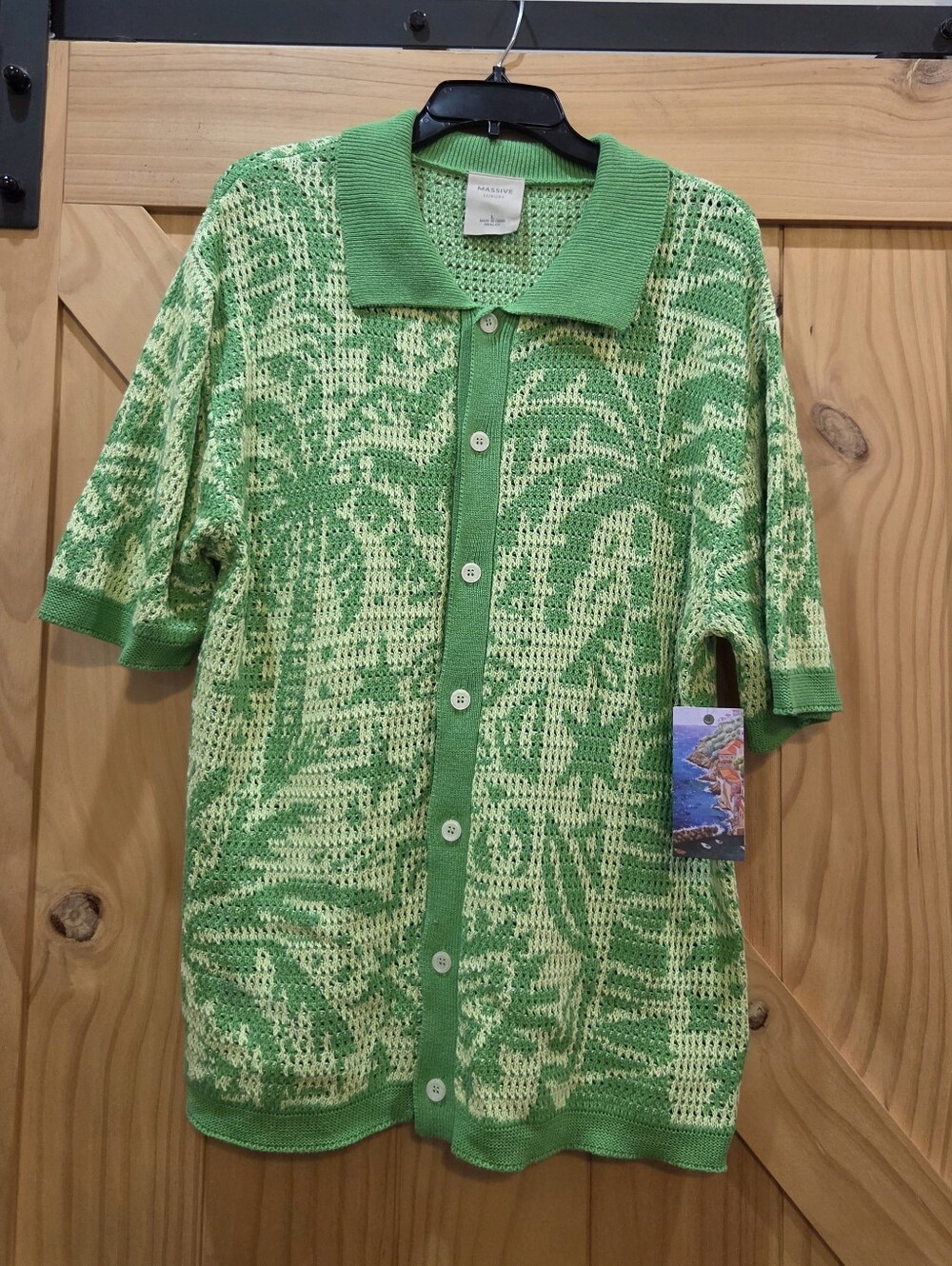 NWT | Massive Luxury Tropical Knit Crochet Button Closure Shirt | Large